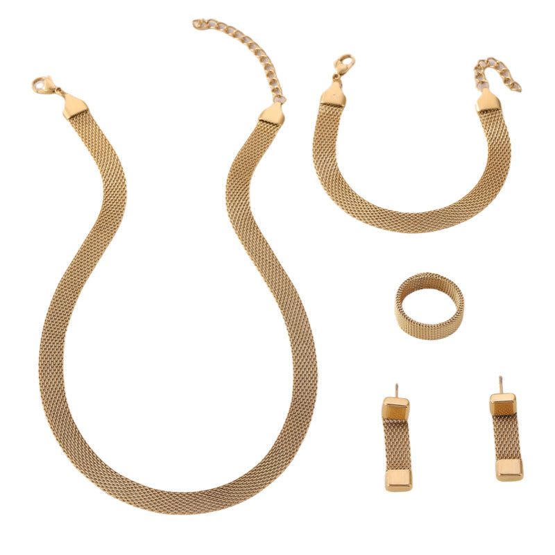 Trendy Mesh Belt,Four-piece Jewelry Set