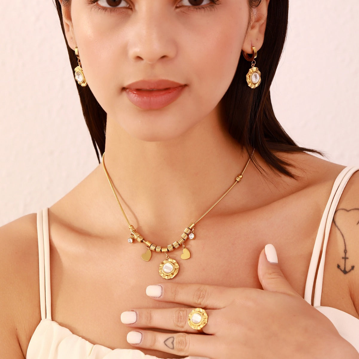 Exotic Style Heart-shaped Pendant Three-piece jewelry set