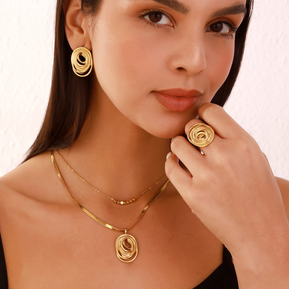 Perforated Oval,Three-piece Jewelry Set