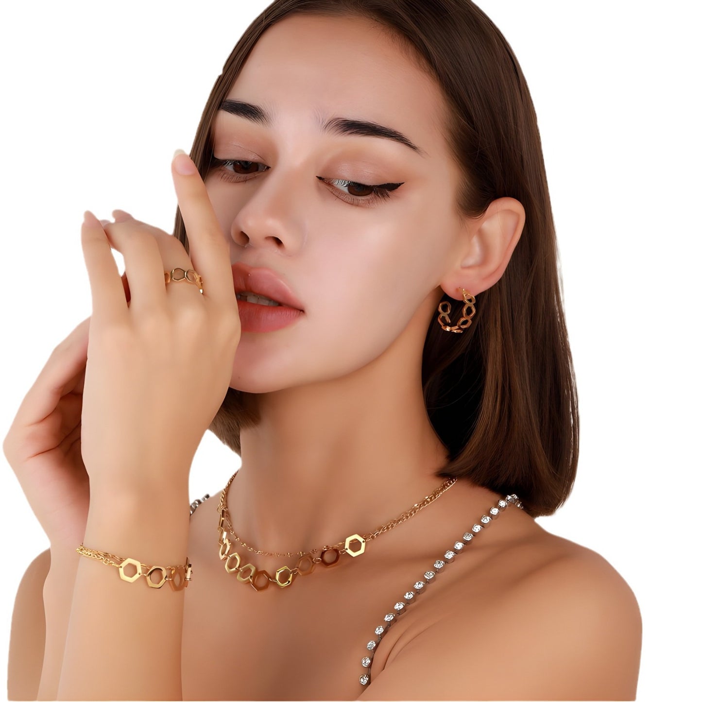 Diamond Shape - Wearing in Layers Four-piece jewelry set