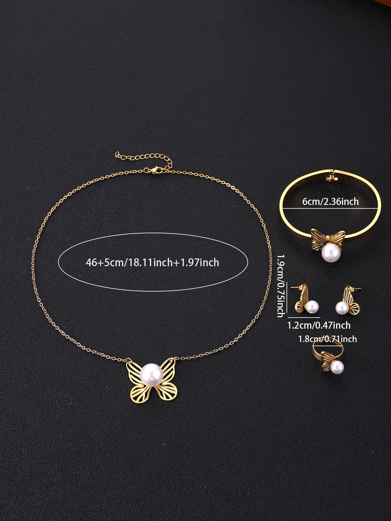 Trendy Butterfly Pearl Necklacce Four-piece jewelry set