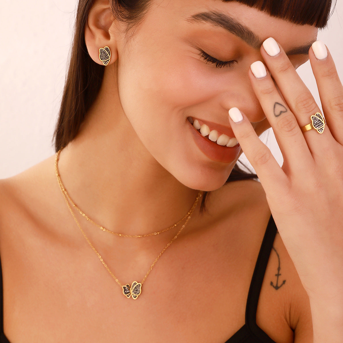Shiny Butterfly Three-piece jewelry set
