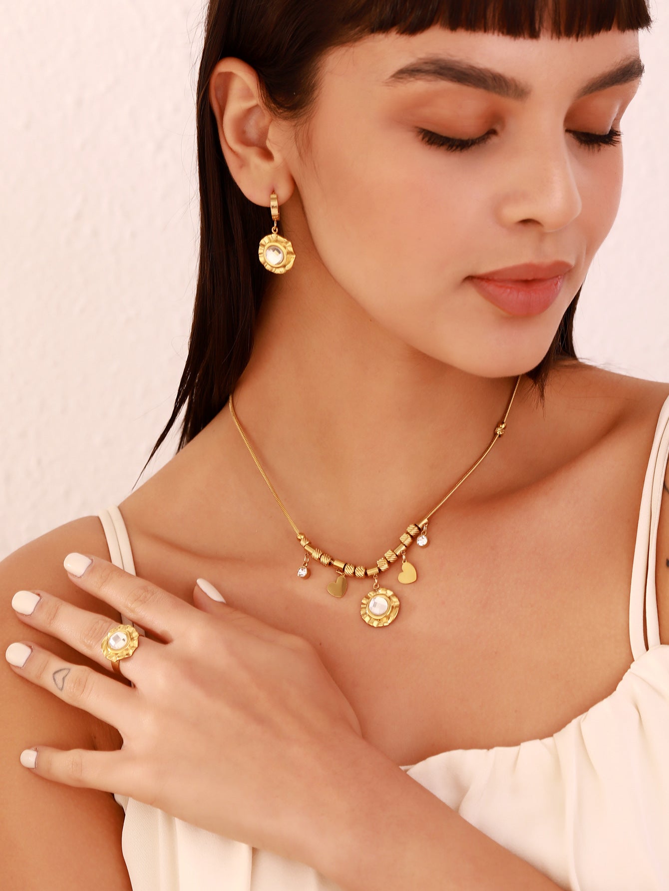 Exotic Style Heart-shaped Pendant Three-piece jewelry set