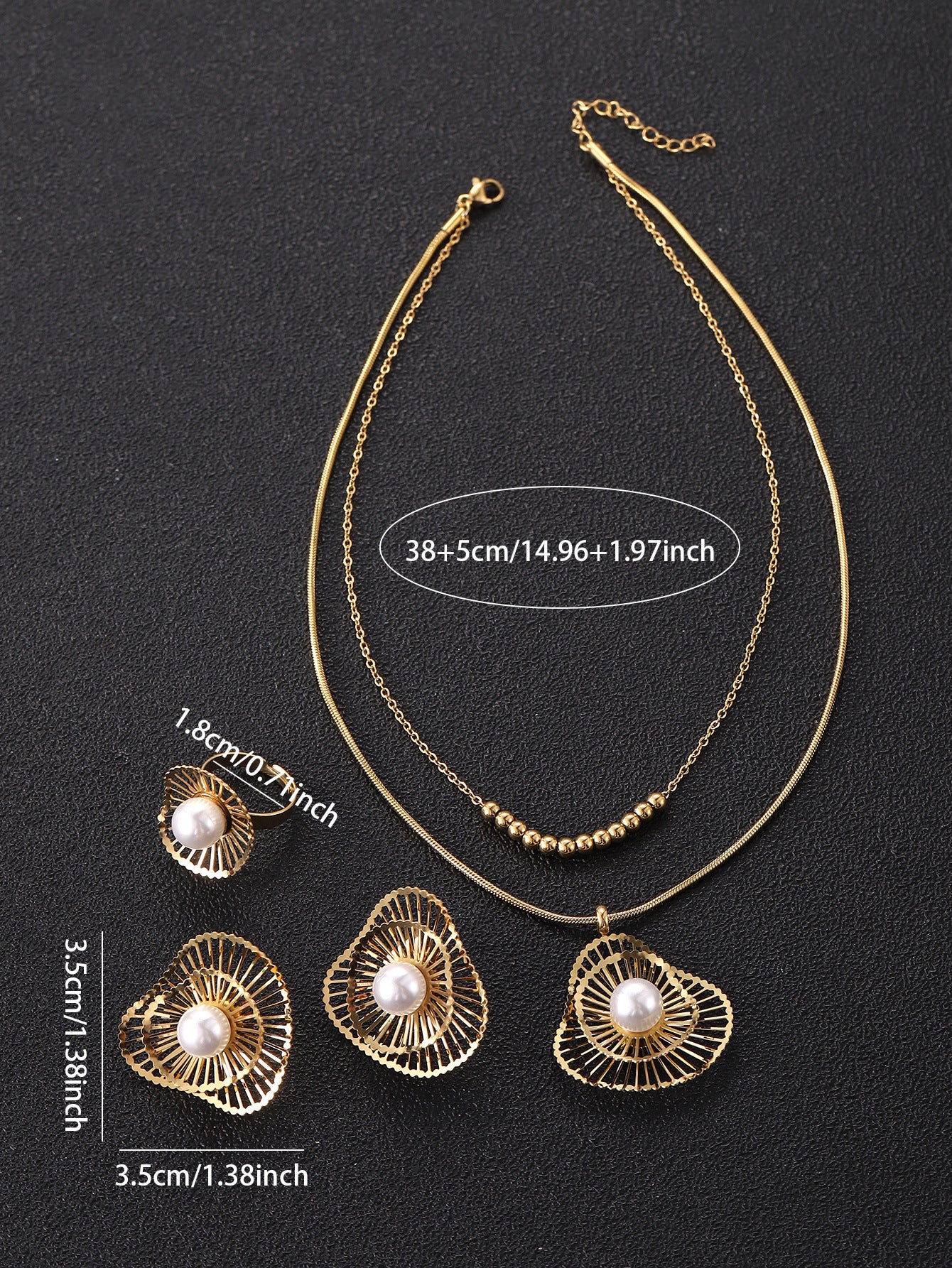 Double-layer Pearl Necklacce Three-piece jewelry set