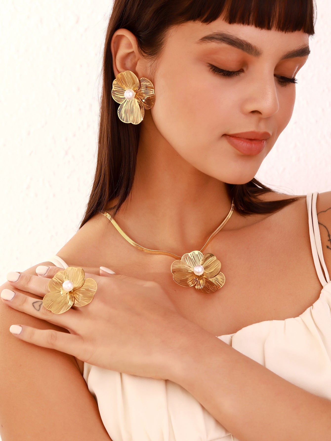 Four-leaf clover Titanium Steel Three-piece Jewelry Set