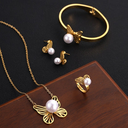 Trendy Butterfly Pearl Necklacce Four-piece jewelry set