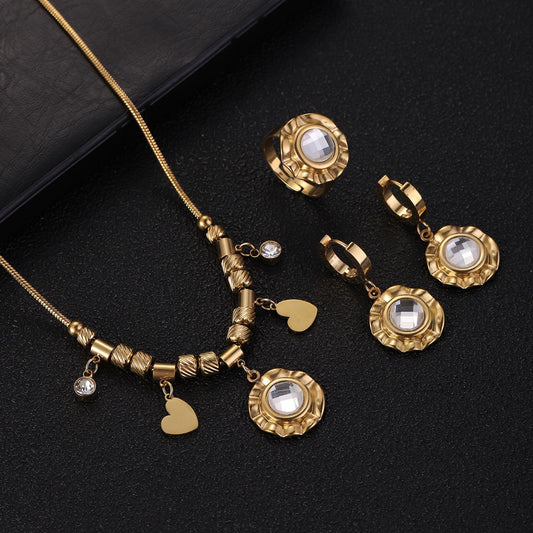 Exotic Style Heart-shaped Pendant Three-piece jewelry set