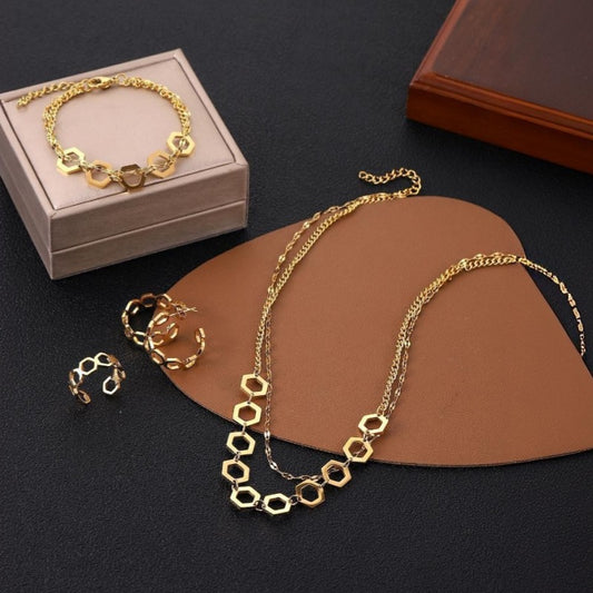 Diamond Shape - Wearing in Layers Four-piece jewelry set