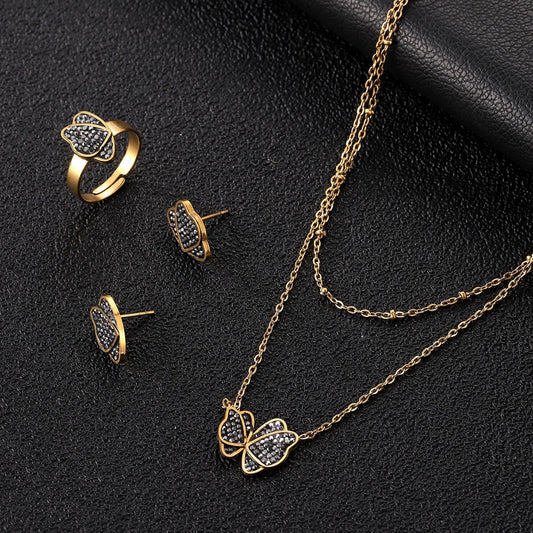 Shiny Butterfly Three-piece jewelry set
