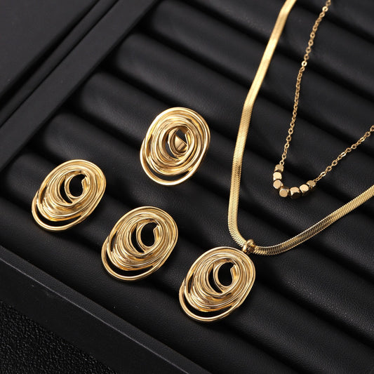 Perforated Oval，Three-piece Jewelry Set