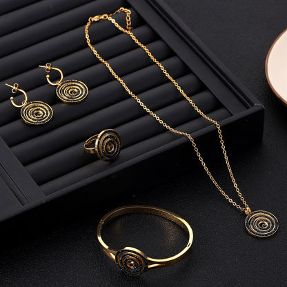 Spiral shape Long necklace Four-piece jewelry set