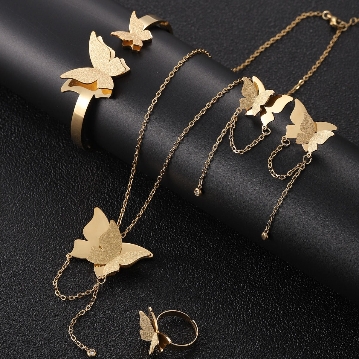Double-layered butterfly, Four-piece Jewelry Set