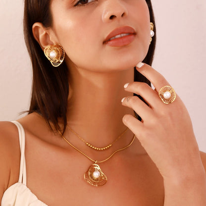 Double-layer Pearl Necklacce Three-piece jewelry set