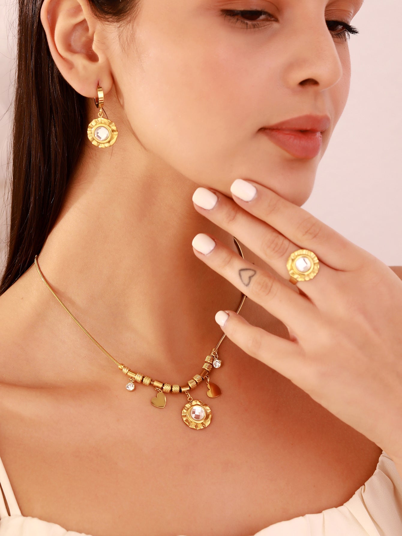 Exotic Style Heart-shaped Pendant Three-piece jewelry set